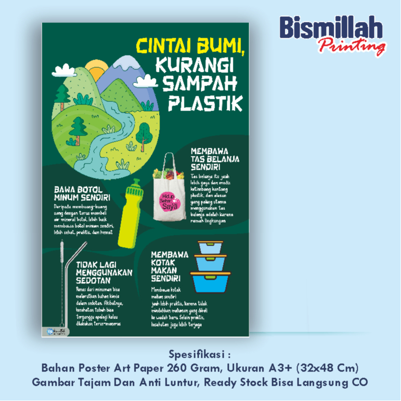 

Poster Kesehatan Cintai Bumi Kurangi Sampah Plastik