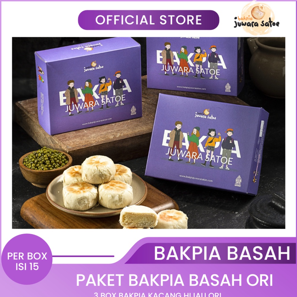 

Pasti Tertarik BAKPIA JUWARA SATOE [ 3 Box ] Paket Bakpia Basah Kacang Hijau Original - Oleh Oleh Khas Jogja