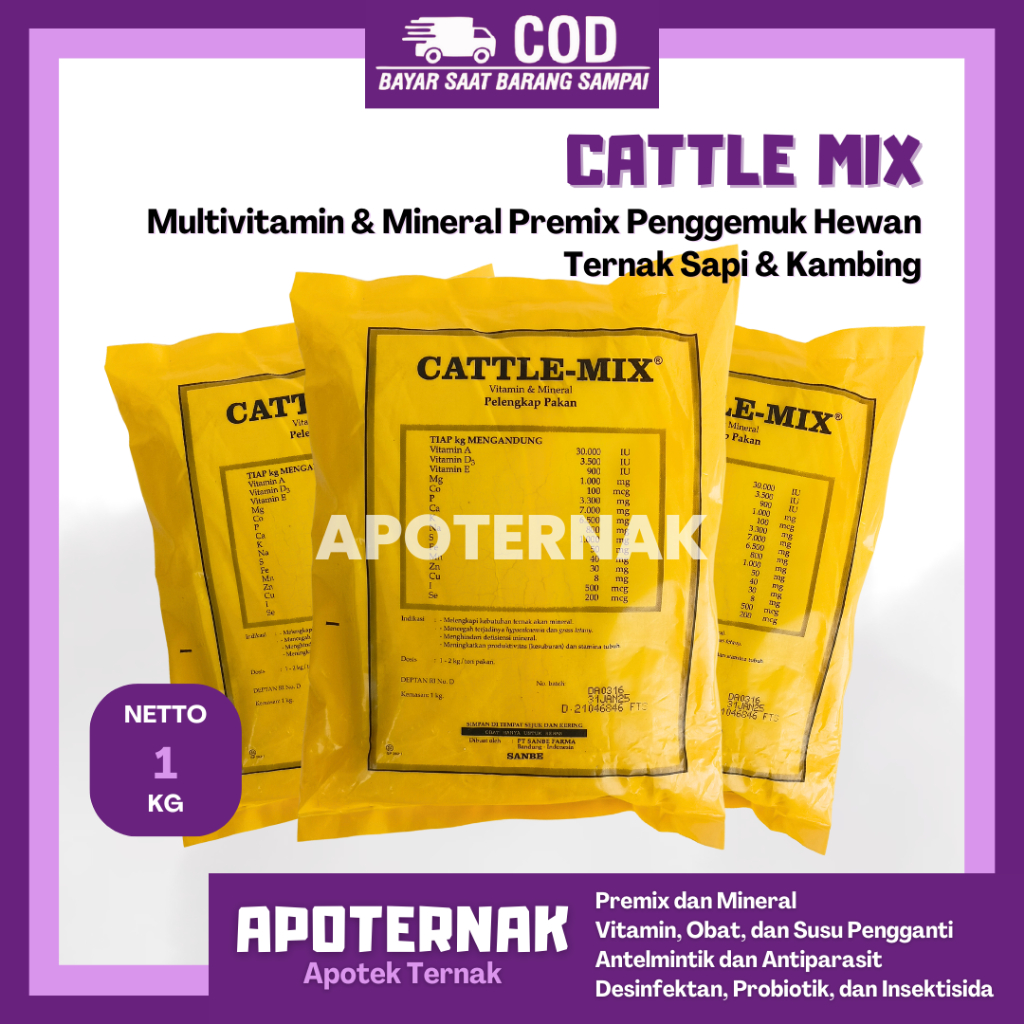 PREMIX CATTLE MIX 1 kg - Multivitamin Mineral Penggemuk Sapi Kambing Hewan Ternak | Premix Cattle Mi