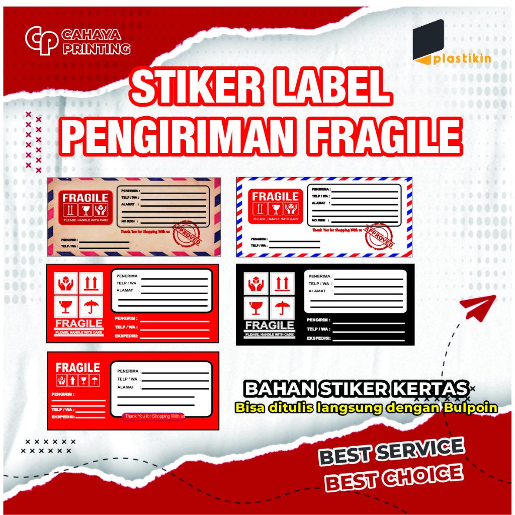 

STIKER FRAGILE MURAH / STIKER PENGIRIMAN PAKET / STIKER LABEL PENGIRIMAN BAHAN HVS