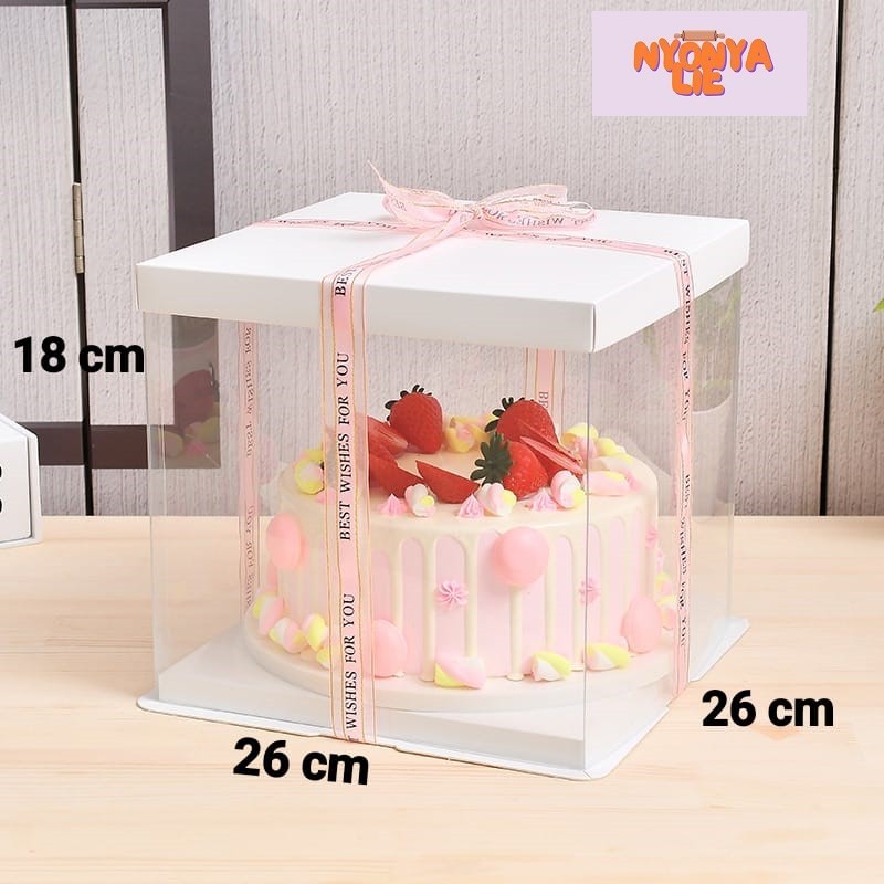 

CBS01 26 x 26 cm Segi Cake Box Mika Dus Kotak Kue Tutup Transparant Tatakan 2 in 1