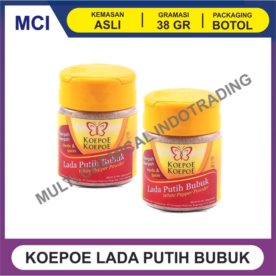 

LADA PUTIH BUBUK KOEPOE KUPU / MERICA BUBUK 38 GR - 1 DUS 72 PCS