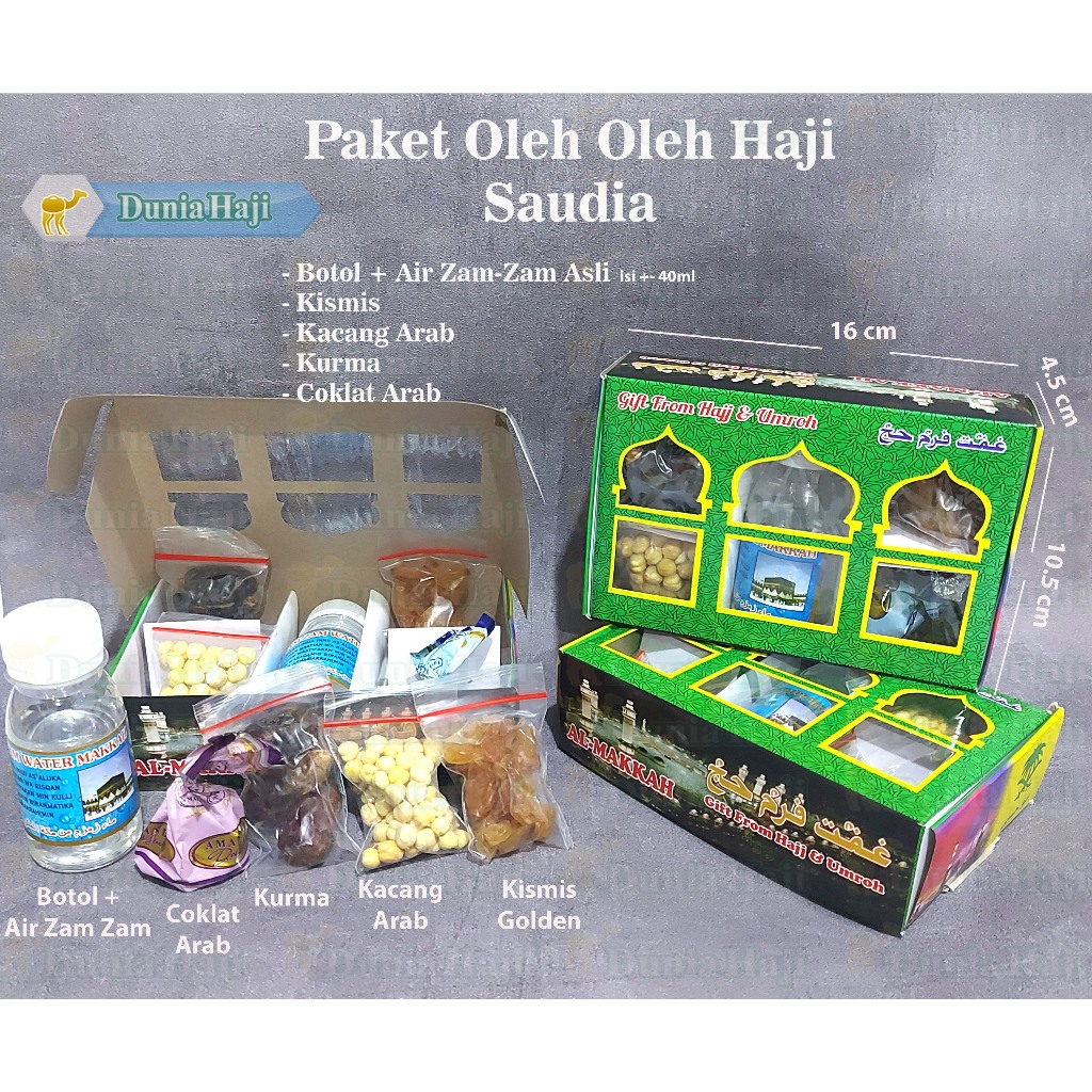

Paket Haji Saudia C untuk Souvenir ( Air Zam Zam - Coklat Arab - Kacang Arab - Kismis - Kurma ) Oleh