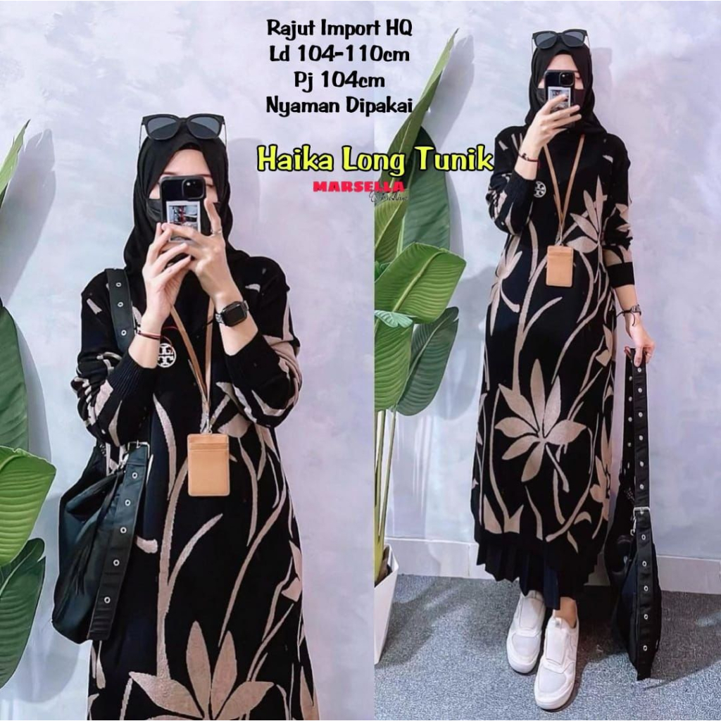 Tunik Wanita Motif Batik Haika Long Tunik Bahan Rajut Marsella