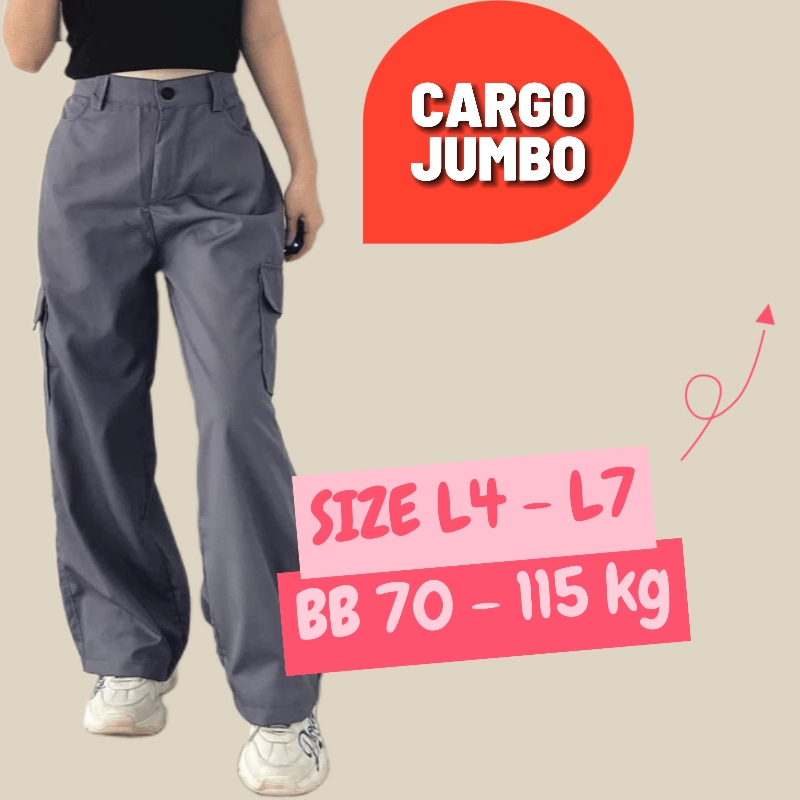 Celana panjang cargo wanita jumbo american drill premium highwaist celana cargo bigsize kekinian cel