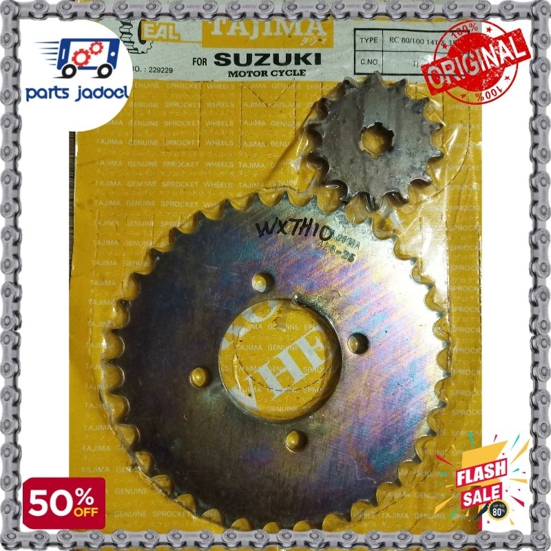 [PJ264] Gear Belakang + Depan (35T - 14T) Suzuki RC-80, RC-100 Merk Tajima / Gir Set Depan Belakang 
