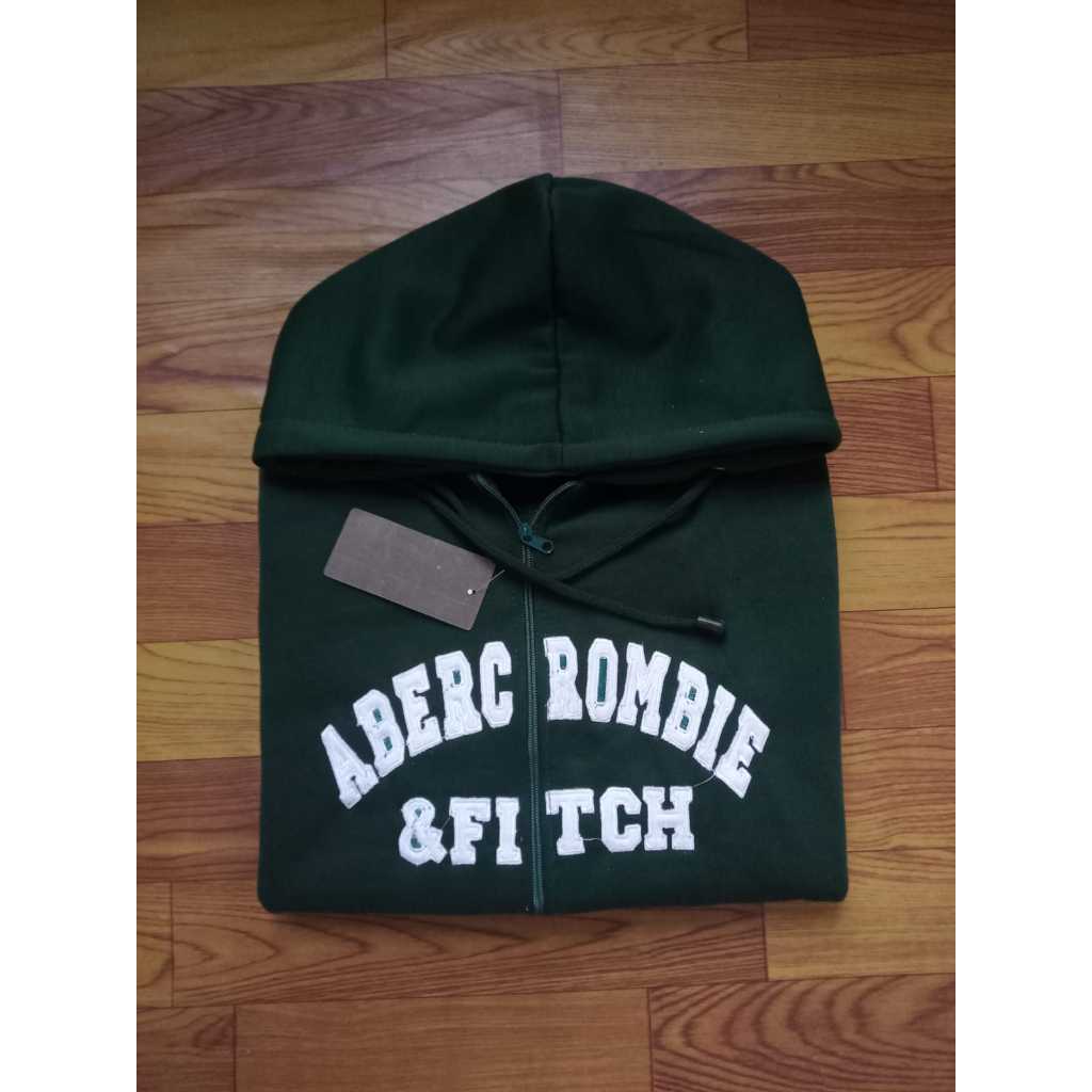 WHO AU BORDIR - Jaket Hoodie ABER Zipper Hijau Premium Quality Full Teg & Label Bahan Teball Unisex