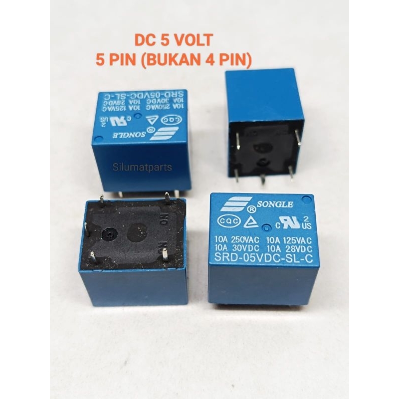 Relay DC 5 volt 5pin 10amper / Rilay 5v 5kaki / Relay 5v dc 5pin