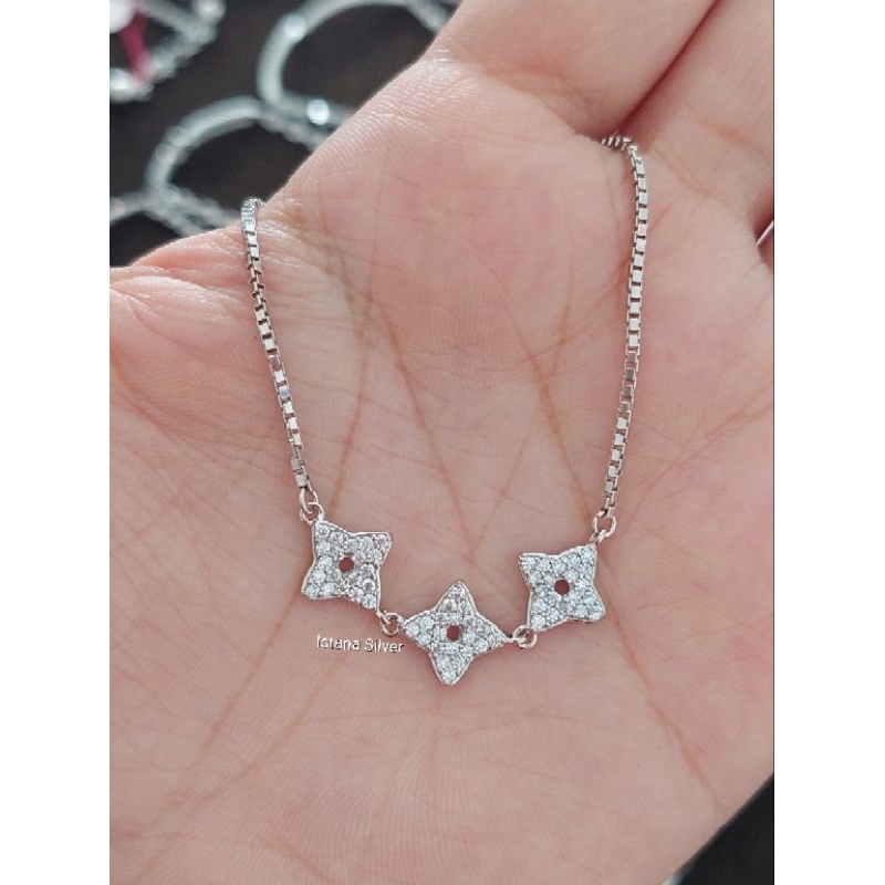 Gelang Tangan Serut Bunga Acc Perak Asli 925 Rantai Itali Anti Luntur Anti Karat Big Size Terlaris C