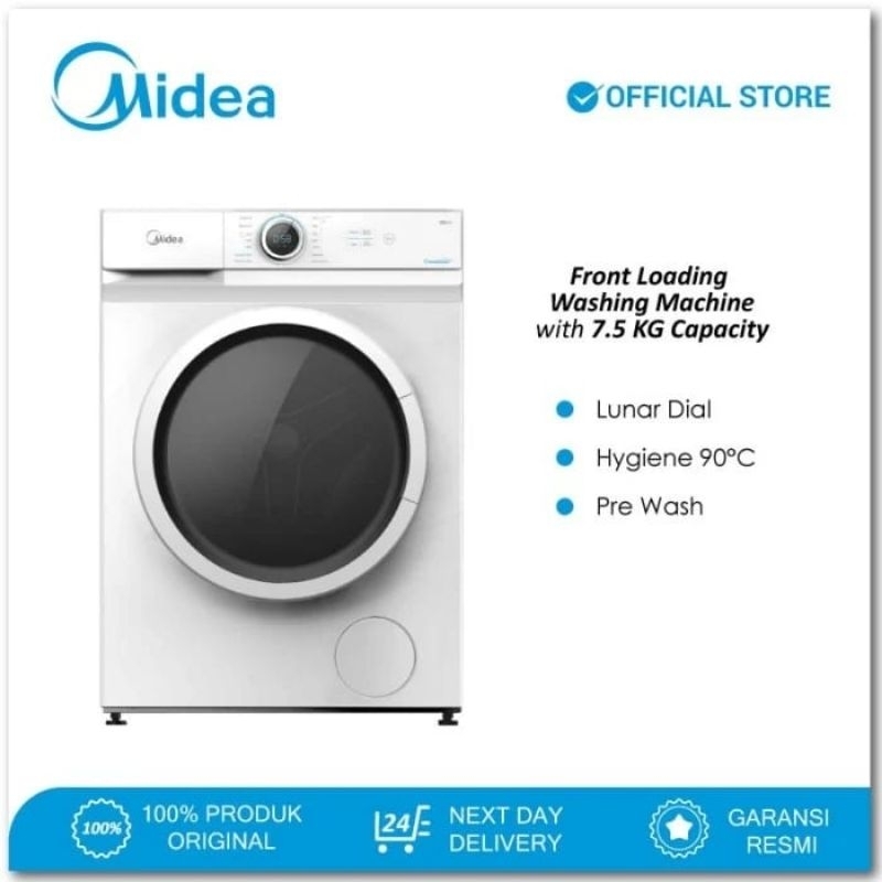MESIN CUCI FRONT LOADING MIDEA 7.5KG 1 TABUNG MF100W75 MESINCUCI MIDEA 1TABUNG FRONT LOADING