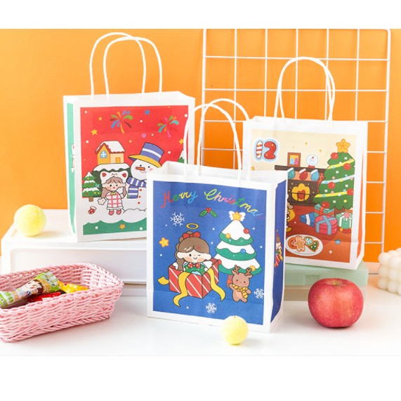 

kantong standart paper bag putih natal packing christmas hadiah rainbow