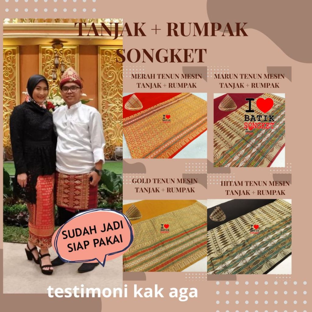 PAKET SARUNG RUMPAK & TOPI TANJAK ASLI ORIGINAL TENUN ADAT PALEMBANG MELAYU MEDAN SONGKET PRIA