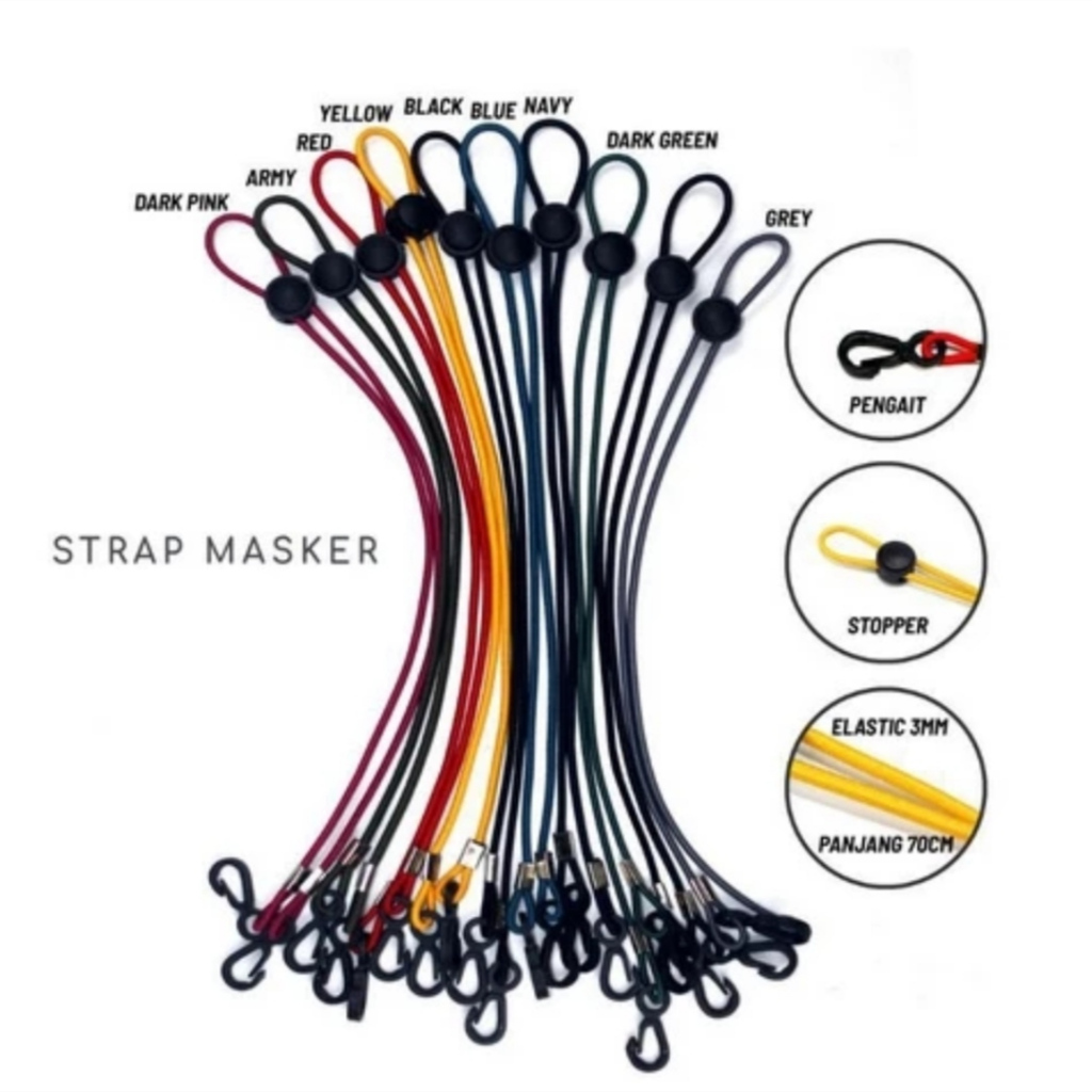 1 Lusin / 12 Pcs Strap Masker Tali Korea Polos Tali Karet 2 in 1 Masker Hijab