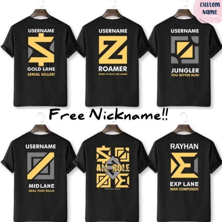 Top Sale.. Kaos T-shirt Game Mobile Legend All Role Baju ML Custom Nama MLBB Distro Atasan Pria wani