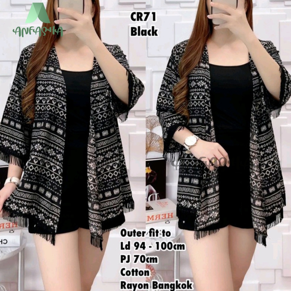 Terpercaya.. CARDIGAN KIMONO RUMBAI PENDEK / Cardigan wanita bahan katun Rayon  BY TOKO ANFASHA
