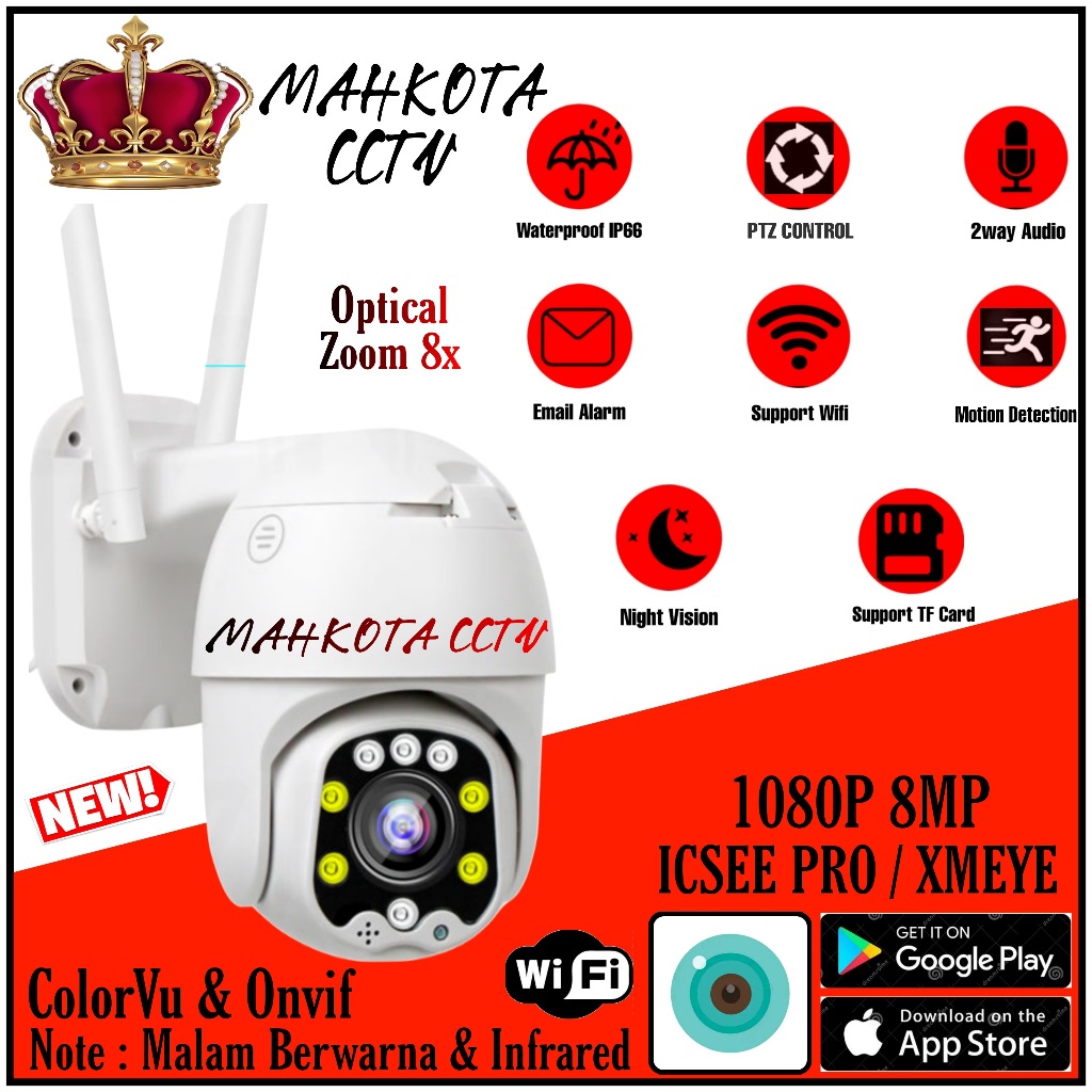 NEW IP CAMERA PTZ ICSEE 8X OPTICAL ZOOM PTZ SPEED CAMERA 8MP FULL HD WATERPROOF