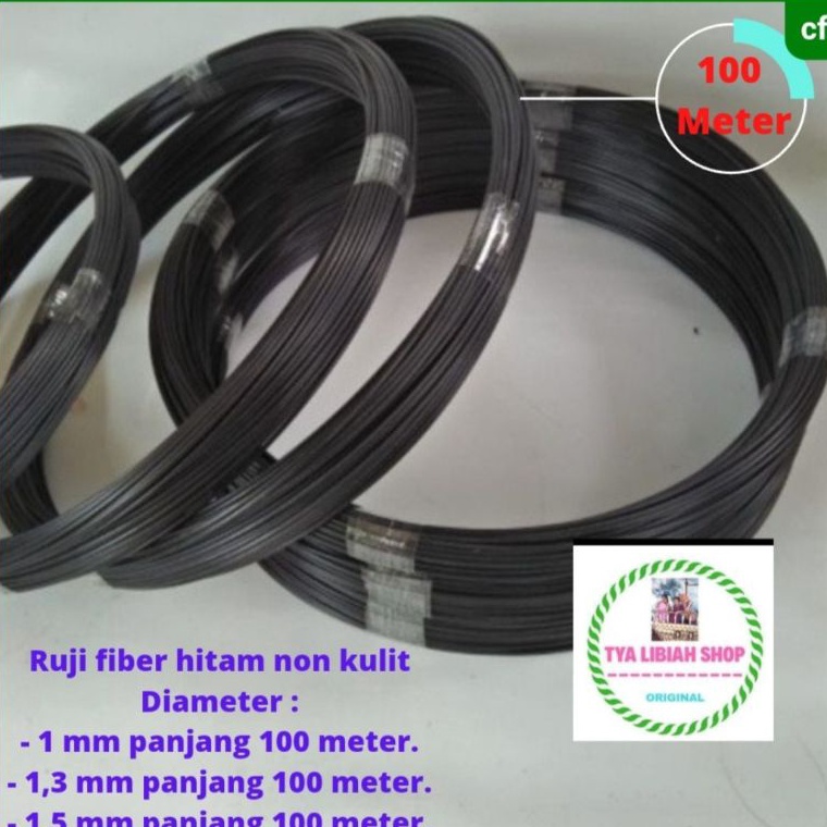 BIG SALE 1 Rol Jeruji fiber 1mm 1,3mn 1,5 mm panjang 100 meter warna hitam non kulit Ruji fiber kand
