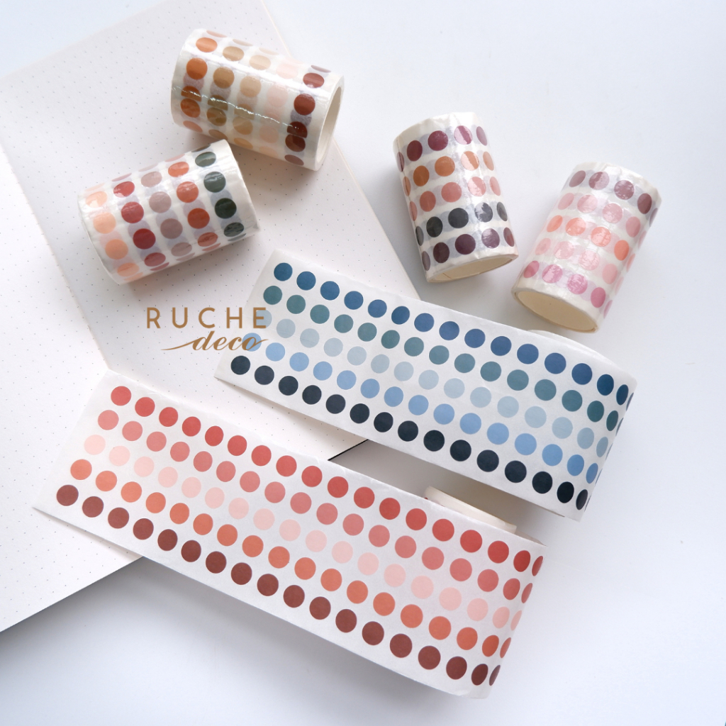 

RUCHE DECO - ADHESIVE WASHI DOTS - Washitapes Dots - Selotip Aesthetic - Deco Masking Tape Jurnal DIY Scrapbook
