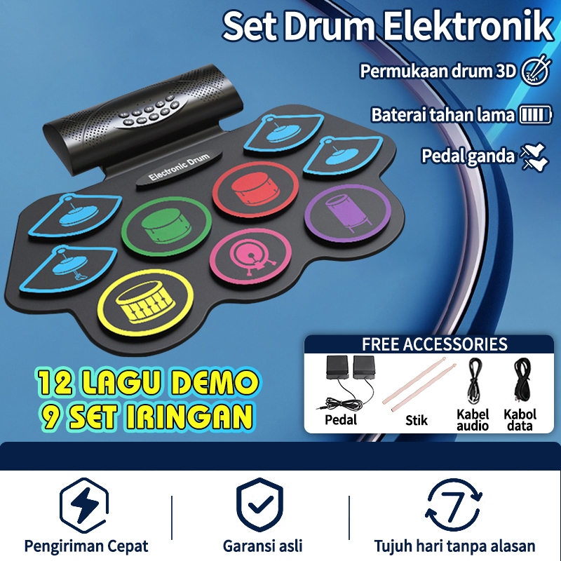 Drum elektronik Bluetooth berwarna/drum elektronik portabel/set drum elektronik silikon portabel per