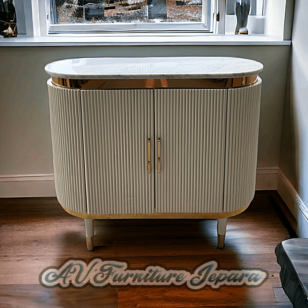 MEJA PAJANGAN PREMIUM STAINLESS TOP MARMER  Av Furniture