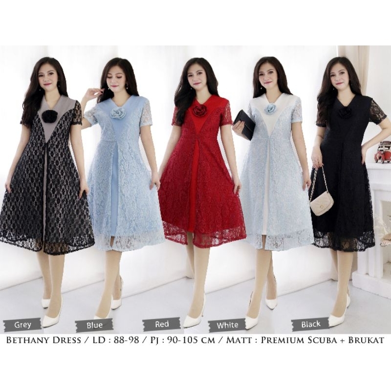 ElegantPGMTA BETHANY Dress Scuba Kombinasi brukat Gliter - Allsize
