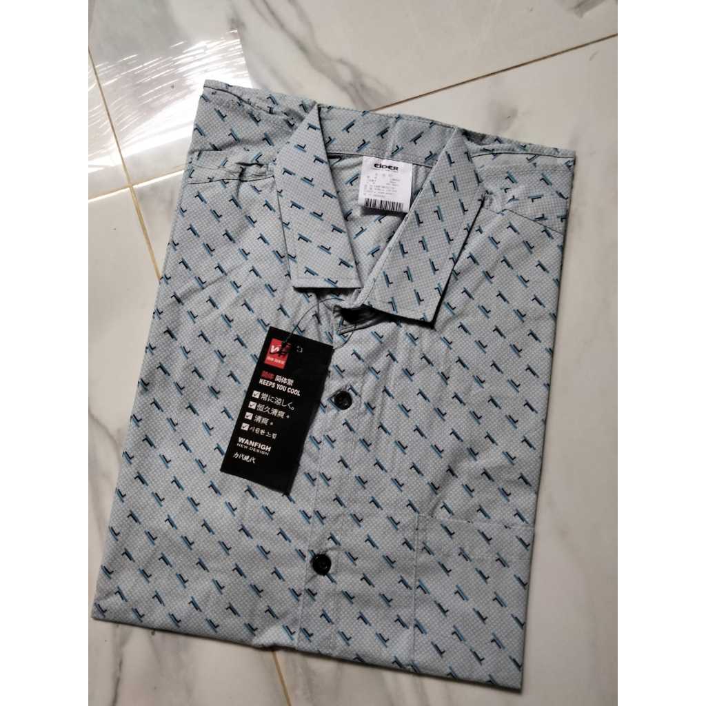 kemeja printing pria lengan pendek motif abstrak kain katu 40s