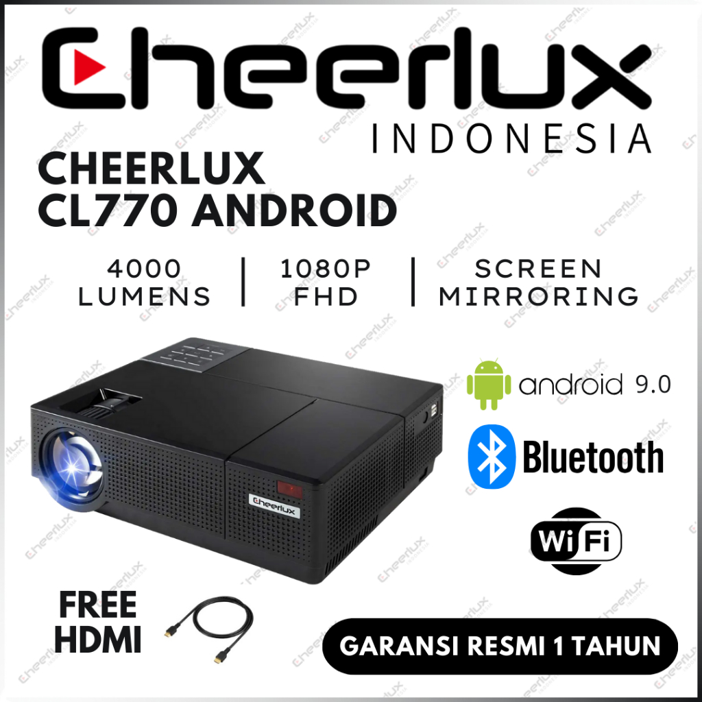 Proyektor Cheerlux CL770 Android Mirroring Bluetooth | Cheerlux CL770 Android Wifi Bluetooth 4000 Lu