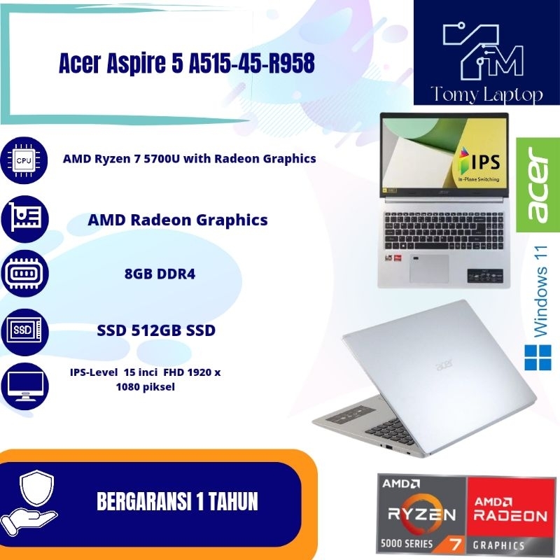 LAPTOP Acer Aspire 5 A515-45-R958  AMD RYZEN 7 5700U