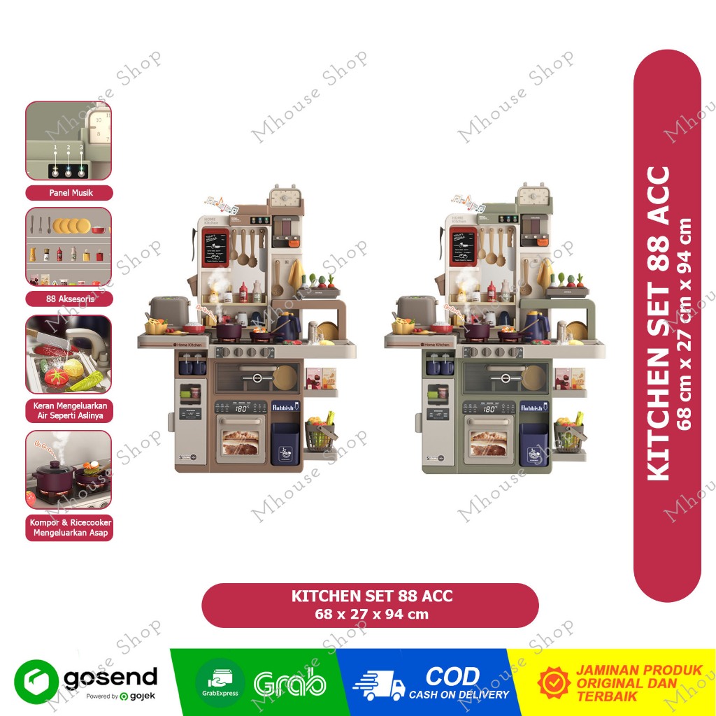 MAINAN BEIBE GOOD KITCHEN COOKING SET 88pc 65pc 43pc MUSIC LIGHT SOUND WATER STEAM MODERN SET DAPUR 