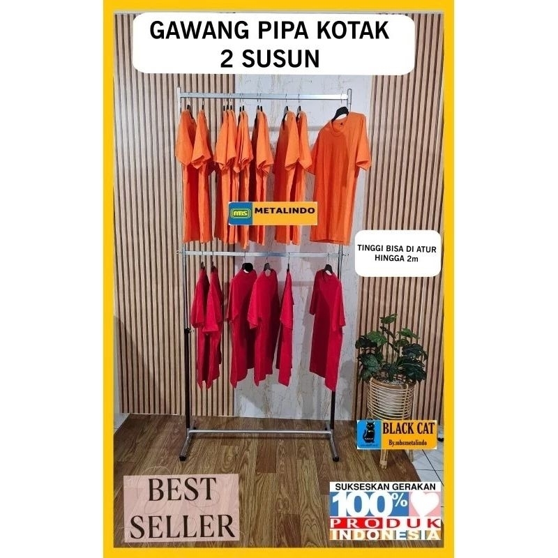 Gawang gantungan baju tinggi 2m gawang pipa kotak 2 susun