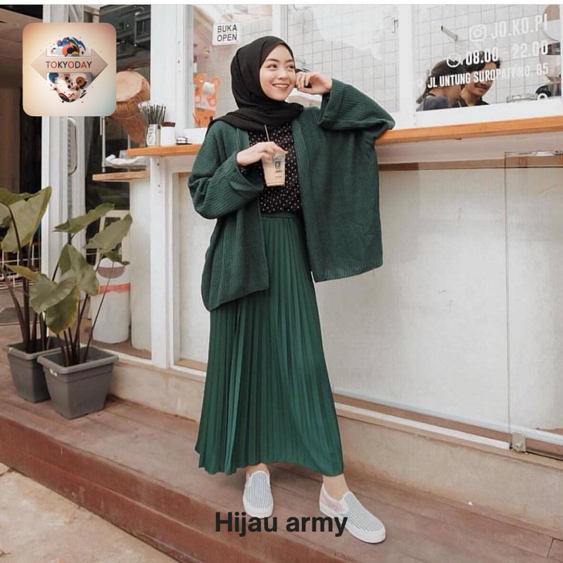 Rok Korean Style Outfit Hijab / Rok Panjang / Rok Plisket HIjau Botol