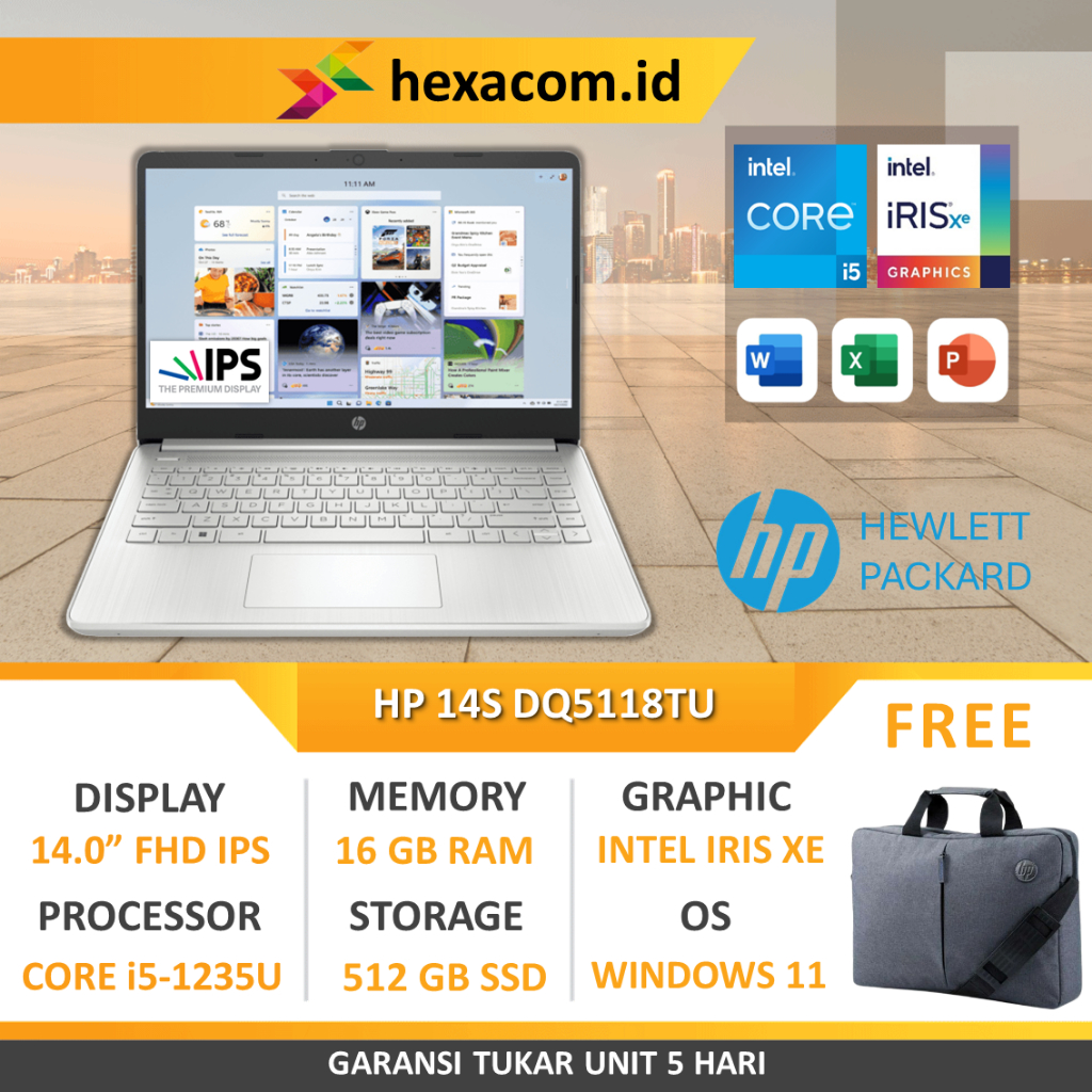 Laptop HP 14s DQ5118TU Core i5 1235U 16GB 512GB SSD 14.0 Fhd