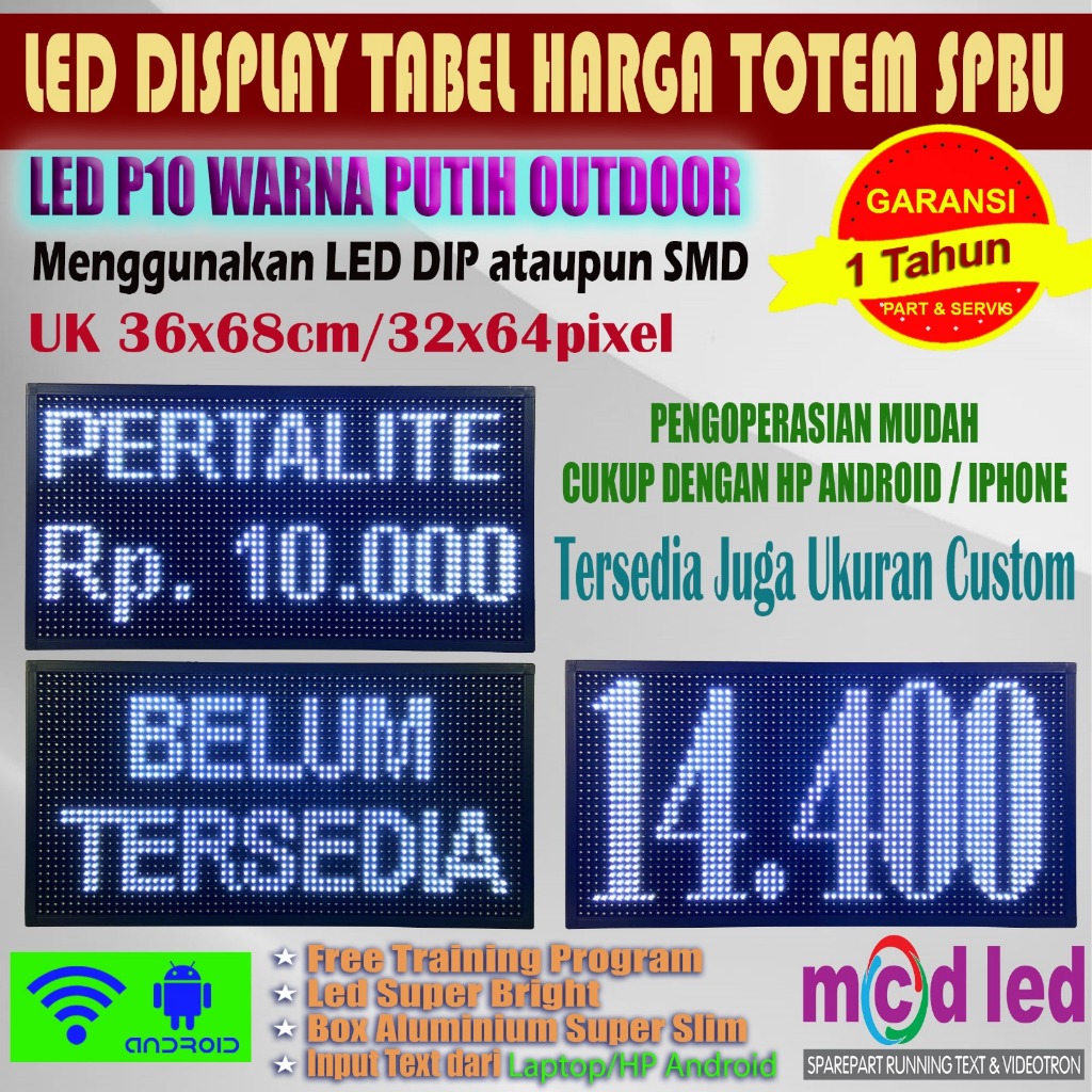 RUNNING TEXT LED DISPLAY TOTEM TABEL HARGA SPBU UK. 36X64