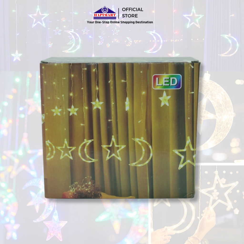 Lampu Tirai Bulan Bintang LED Rainbow Dekorasi Hiasan Natal Lampu Tumbler Aesthetic
