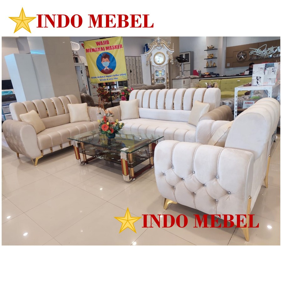 Sofa Dior 321 Bludru Stenlis Gold MEWAH READY MAKASSAR PROMO