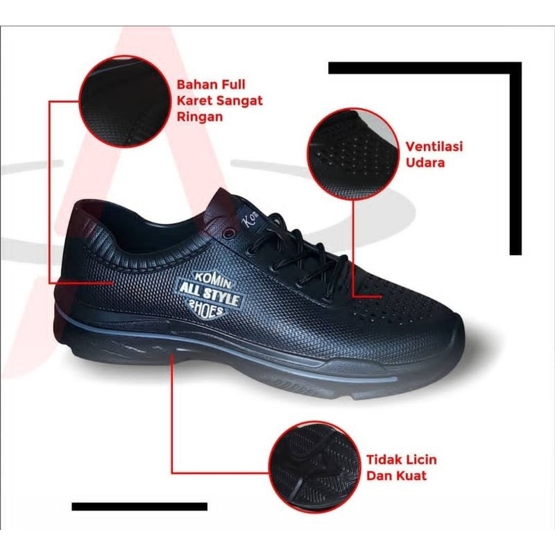 Komin All Style/Sepatu PVC Laki Hitam / Sepatu Kerja Pria / Sepatu Karet Pria / ukuran 40