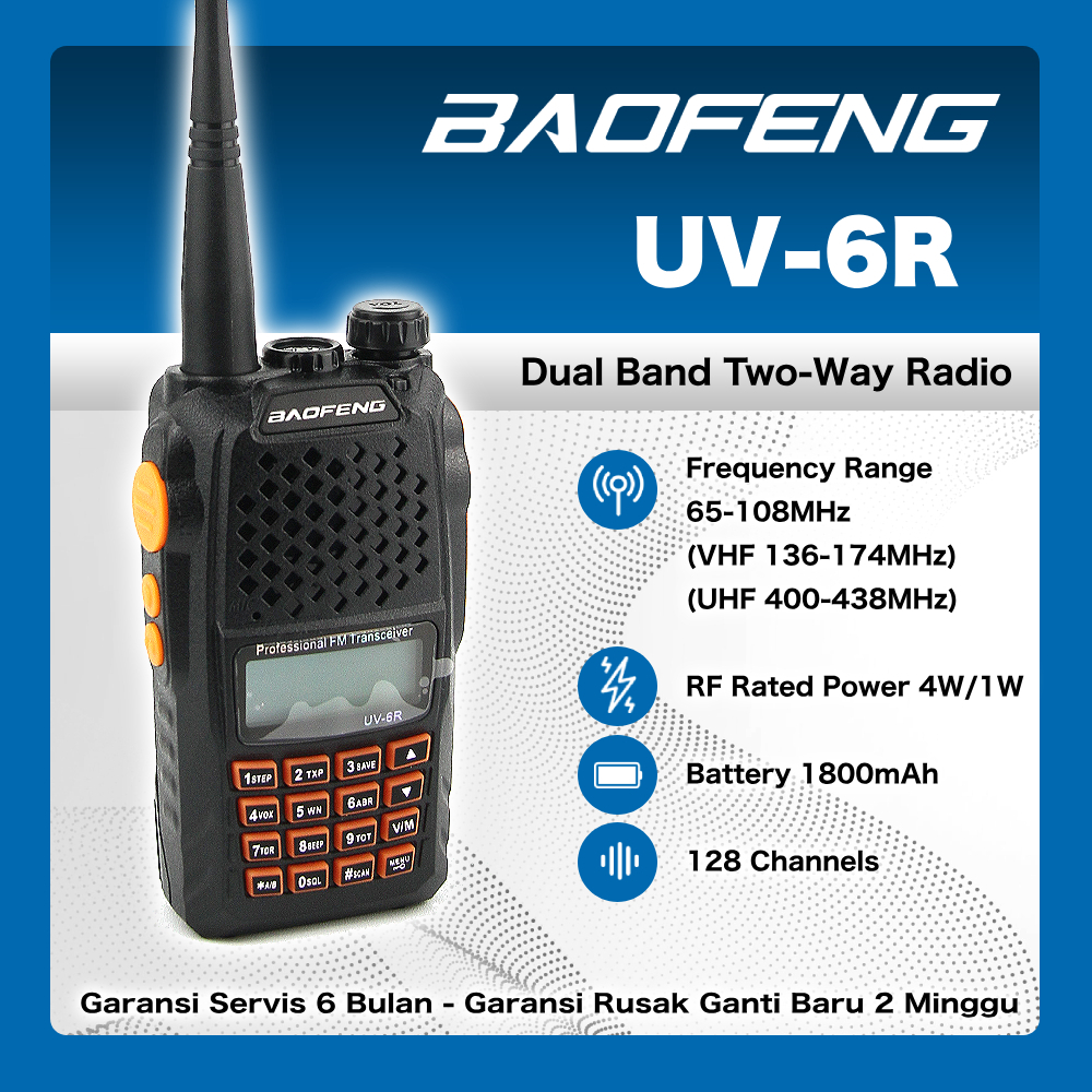 BAOFENG UV-6R HT Walkie Talkie Dual Band Two Way Radio