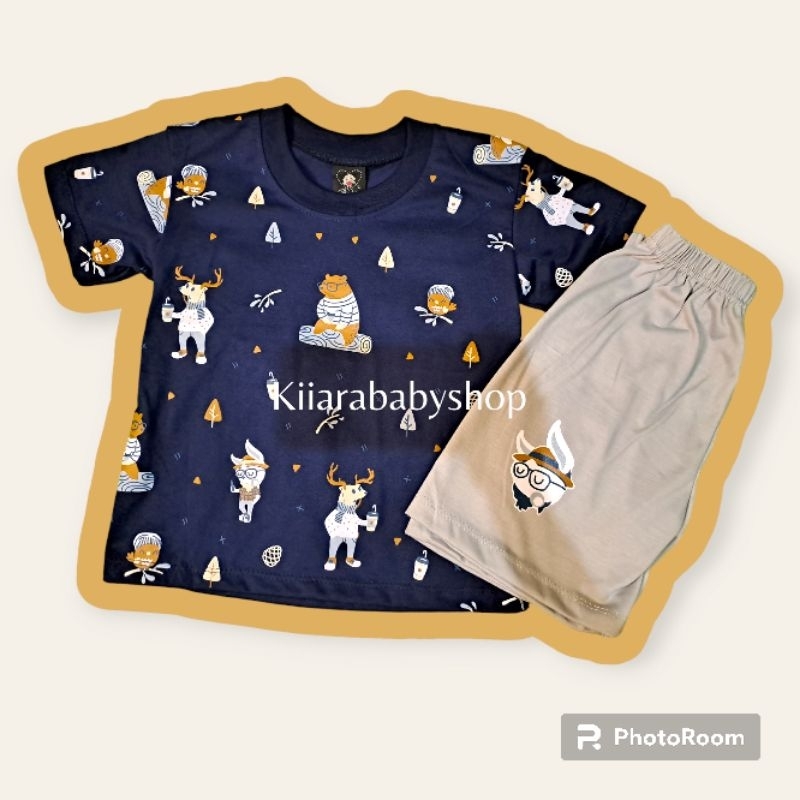 Setelan baju anak babyboy motif rusa/Setelan baju main anak laki laki motif/Setelan baju anak laki l