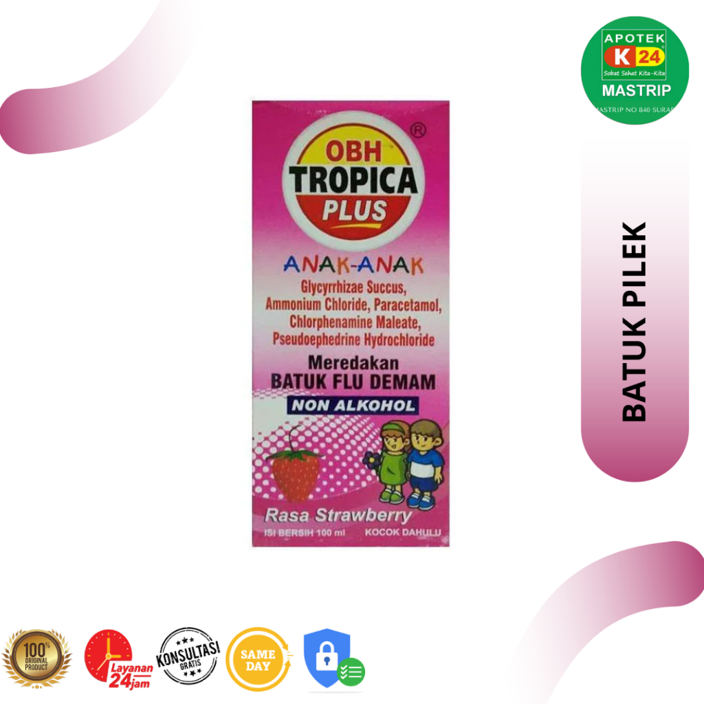 OBH Tropica Plus Anak Sirup / Demam Batuk Berdahak Pilek / 2-12 Tahun / Strawberry & Jeruk / 60ml