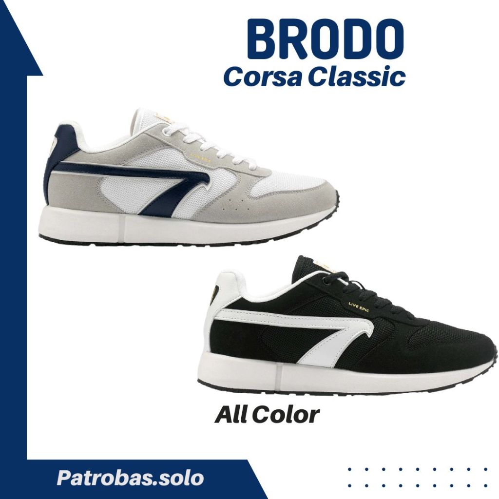 BRODO Corsa Black White Sepatu Sneakers Pria Original Hitam Putih
