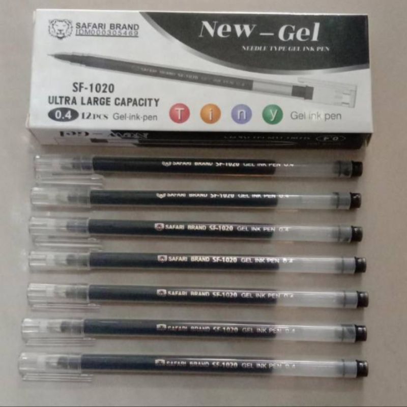 

Bulpen Safari Brand 0.4 - Pulpen New Gell ujung lancip - Bolpen bening tinta hitam murah