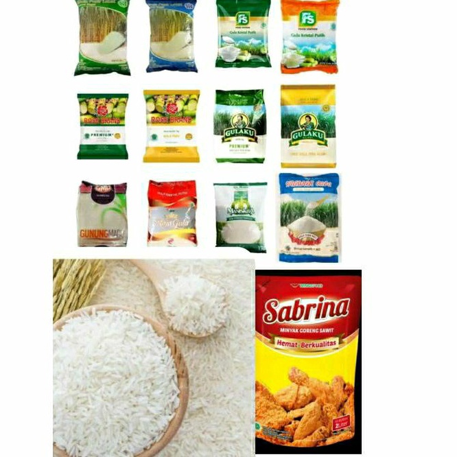 

Ready Stok PAKET HEMAT GULA KEMASAN 1KG + BERAS 1KG +MINYAK SABRINA 1L serbuuu !