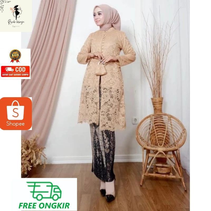 COD - SET KEBAYA TUNIK BRUKAT KANCING DEPAN ATASAN KEBAYA MODERN BAJU KEBAYA WANITA KEKINIAN SET TUN