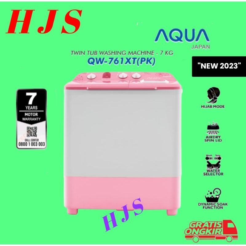 MESIN CUCI AQUA 7 KG QW-761XT(PK) / QW-761 2 TABUNG MANUAL HIJAB MODE