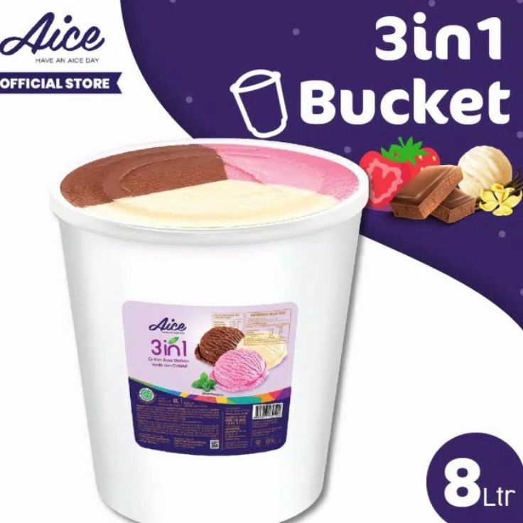 

QDLJ7425 HOT ES KRIM BUCKET EMBER AICE 8 LITER 3 RASA VANILA COKLAT STRAWBERRY READY STOCK