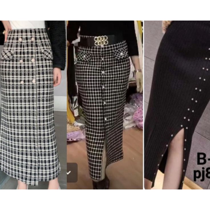 rok rajut span import kancing mutiara fashion terbaru