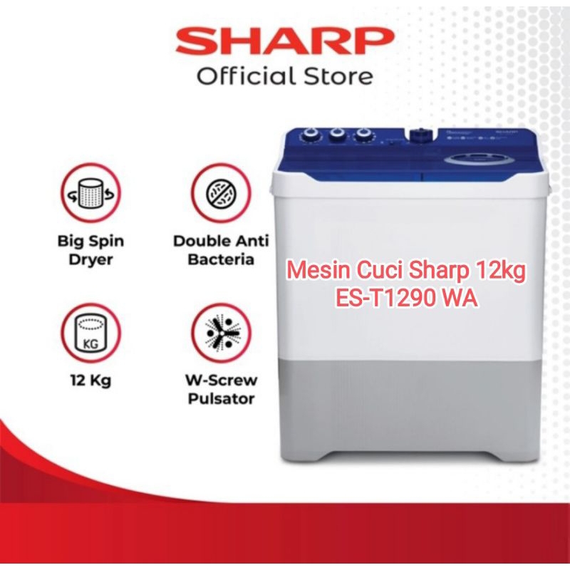 Sharp Mesin Cuci 12kg Dolphine Wave Series / Sharp ES-T1290 WA