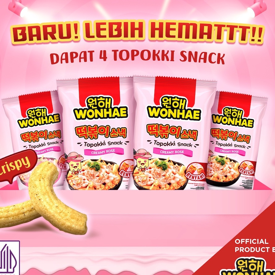 

ZZVG5973 GROSIR PAKET ISI 4 - Wonhae Topokki Snack Creamy Rose 80 gr by Mujigae Official Store / Makanan Snack Teobokki Krim Krem Rose / Tteokbokki / Teopokki / Topoki / Cemilan Makanan Instan Korea Halal