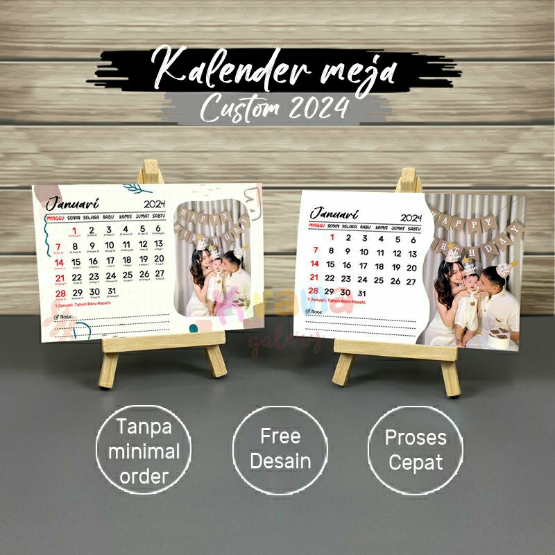 

Kalender Meja 2024 Custom Foto Easel Stand Kayu Mini Ukuran A6