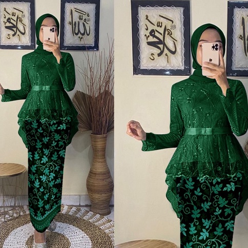 Terkini 3 UKURAN SETELAN KEBAYA AURORA TILLE QIANA + ROK BATIK PANJANG DEWASA / BAJU KEBAYA MUSLIM M